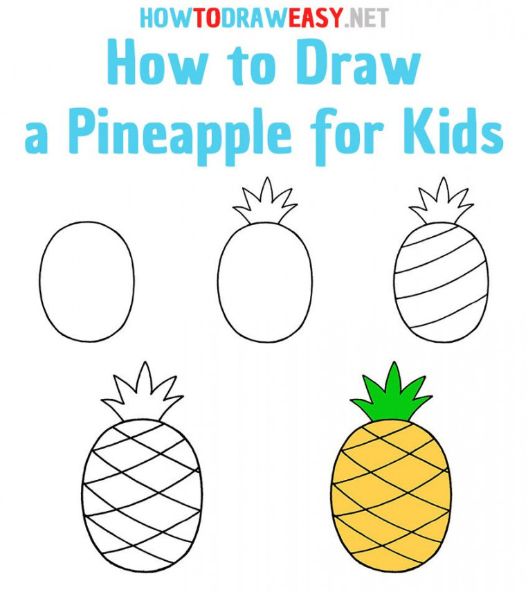 How to Draw Pineapple for Kids Step by Step  Easy drawings, Easy