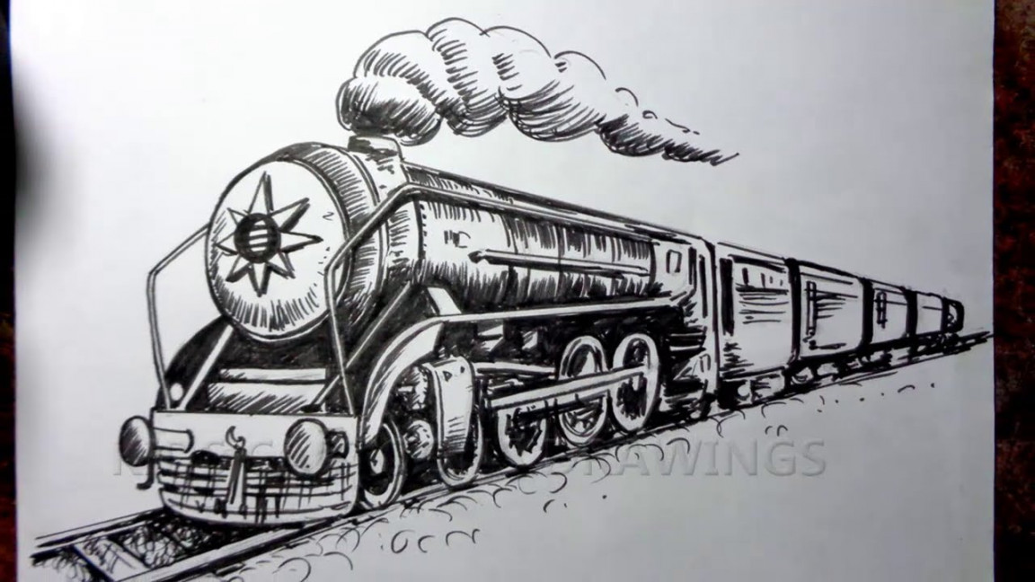 How to Draw Train Drawing Step by step for beginners / Indian old train /  Steam engine train Drawing