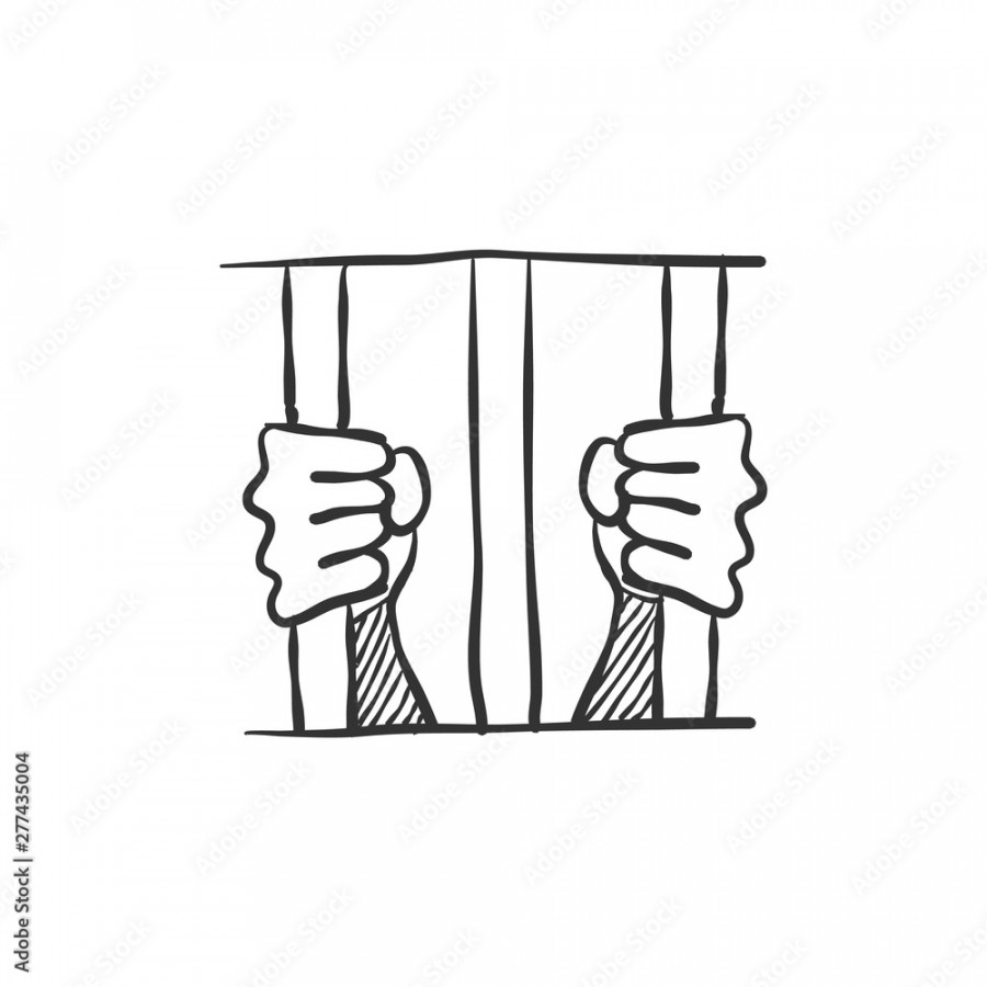 Jail icon in sketch style. Law guilty criminal behind bars