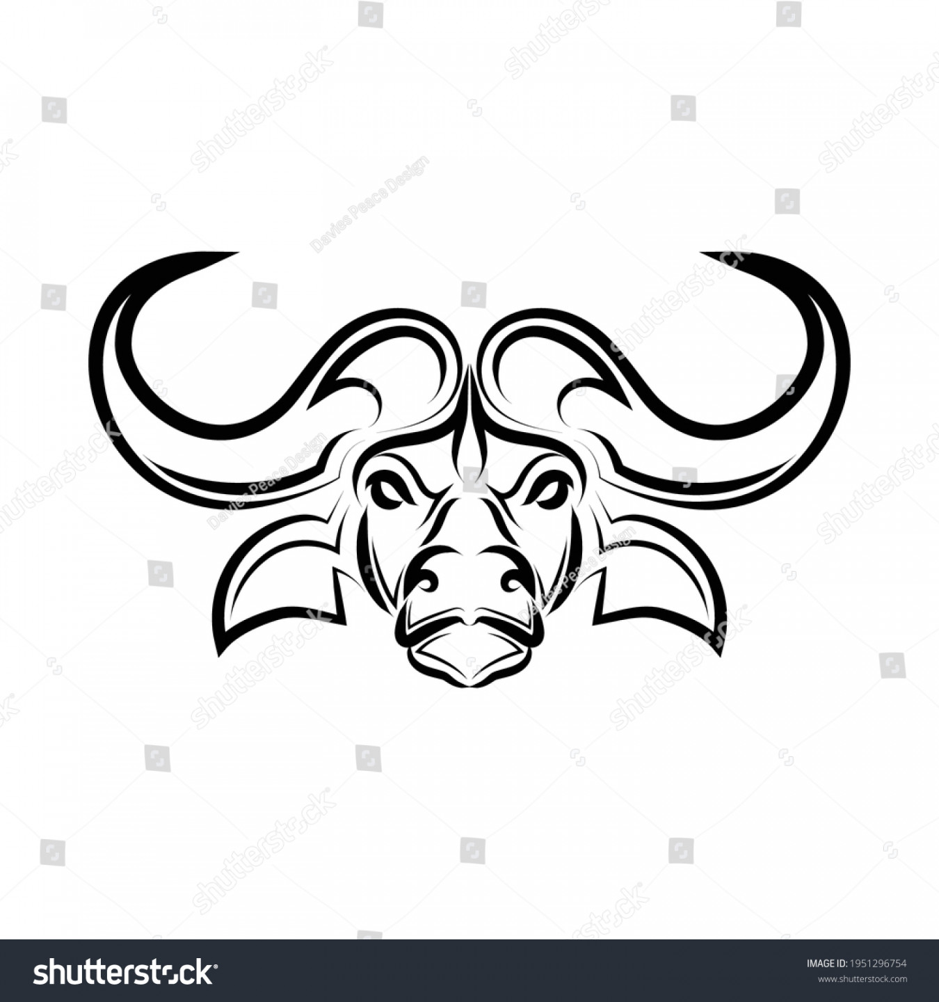 Line Art Vector African Buffalo Head Stock Vector (Royalty Free