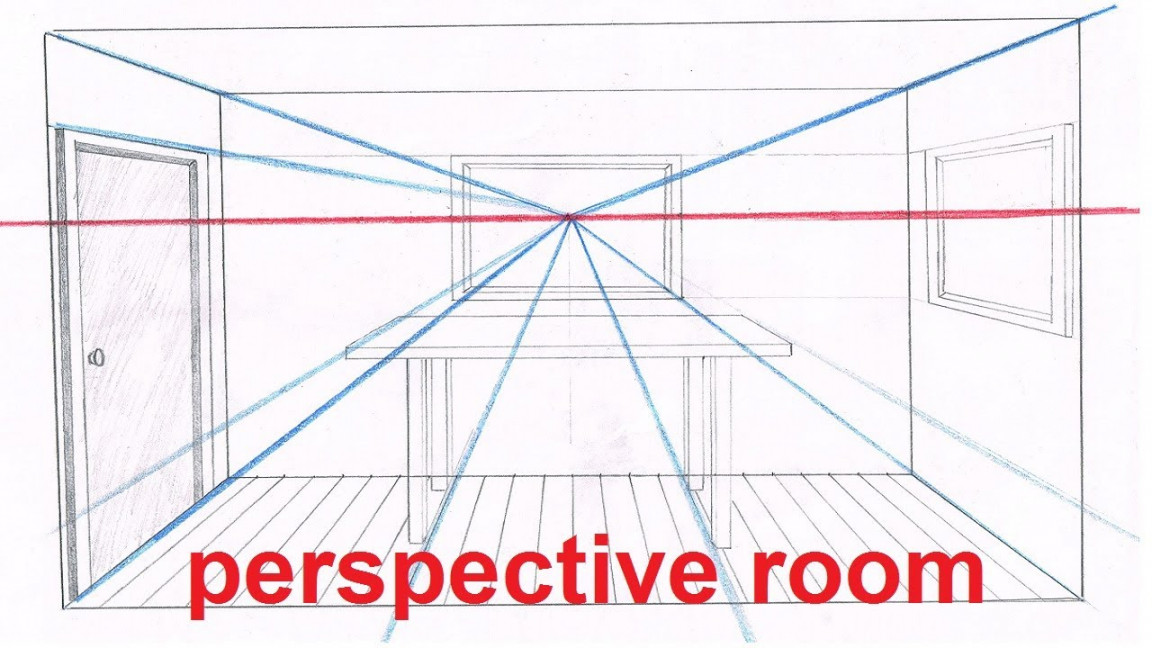 Linear Perspective Drawing Lesson / - Drawing a Room In Perspective  Tutorial -  Point Perspective