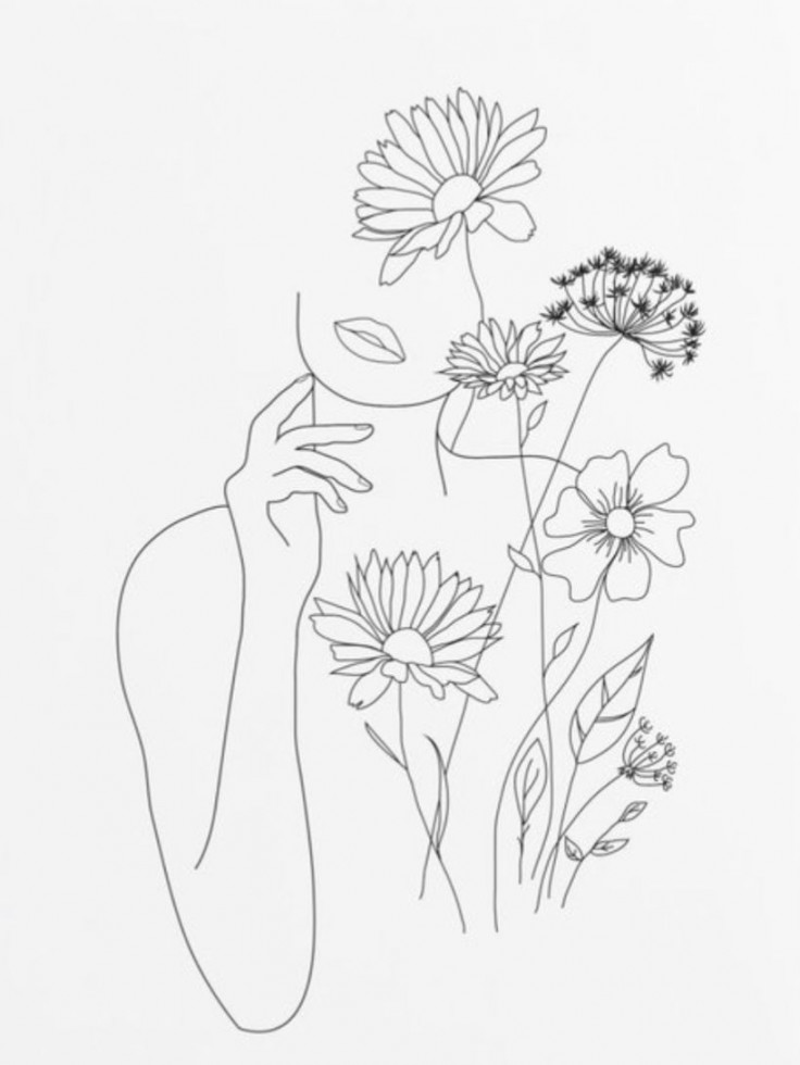 minimal line art woman with flowers  Line art drawings, Abstract