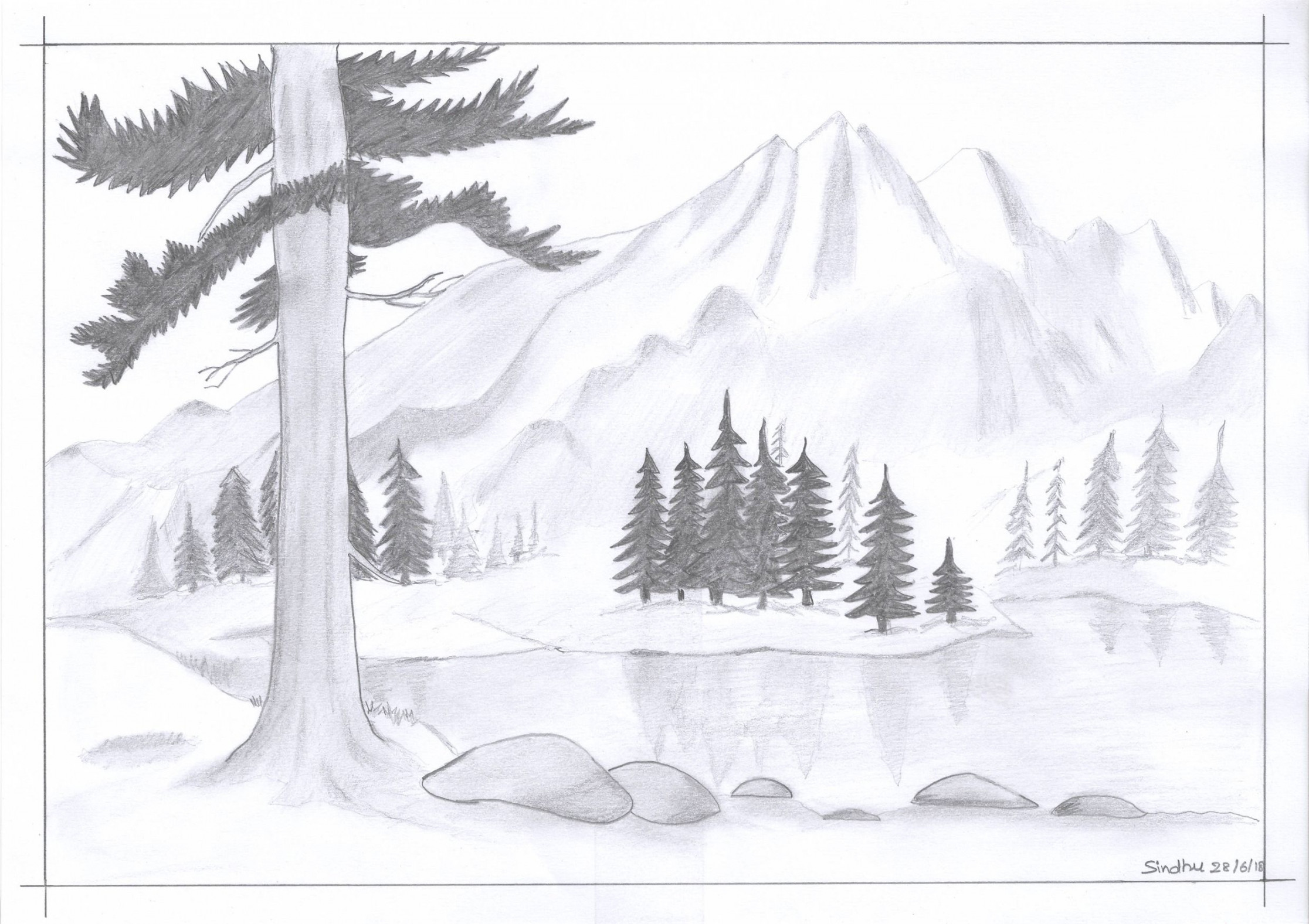 Mountain View Pencil Sketch  Art academy, Pencil sketch, Pencil