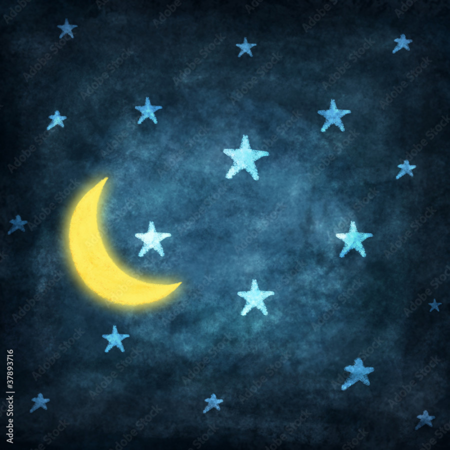 night time with stars and moon drawing with chalk Stock