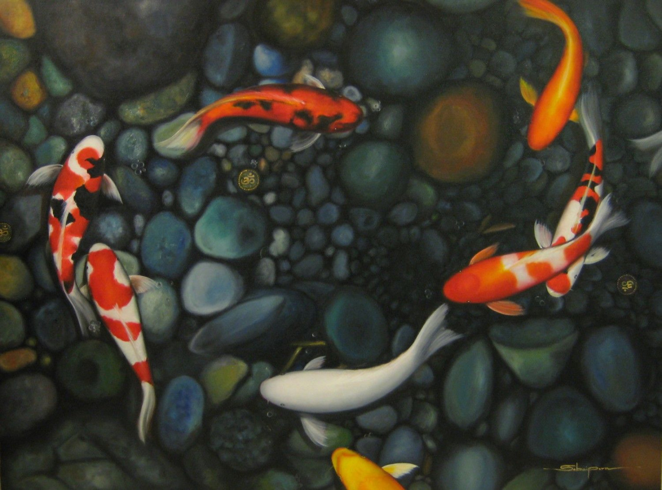 Pond painting, Koi painting, Pond drawing