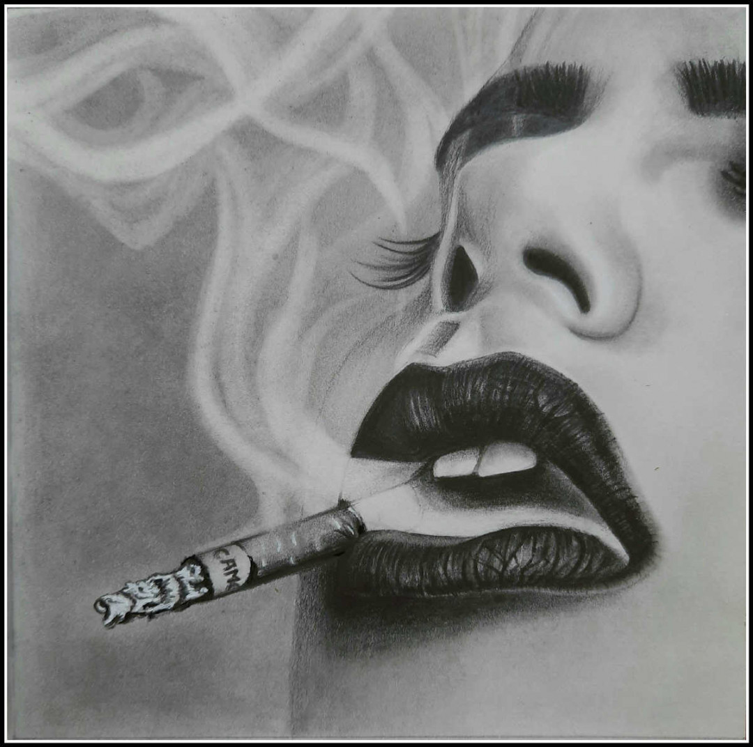 Portrait Pencil Sketch - The Smoking Woman  imagicArt