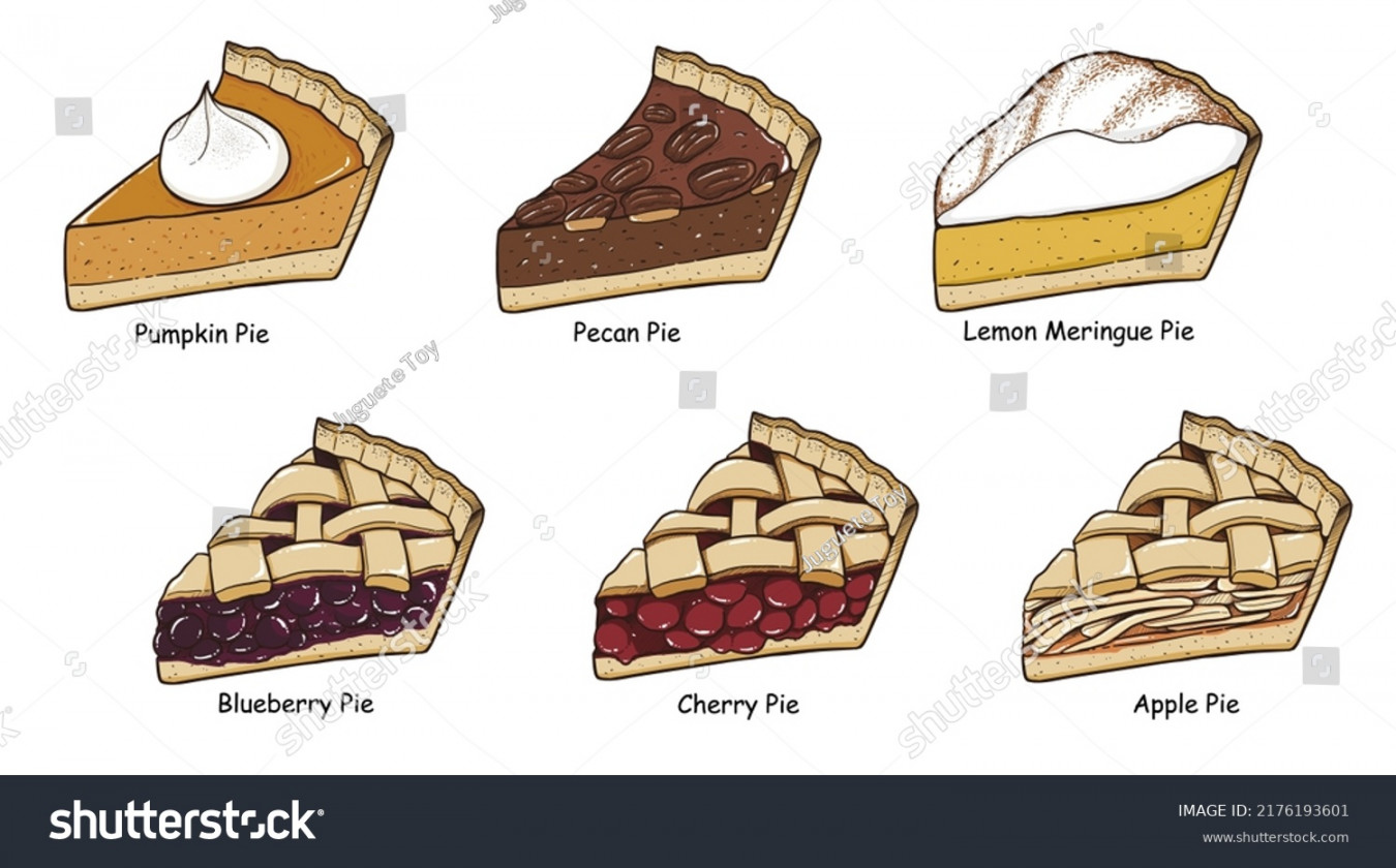 Set Pies Collection Homemade Pies Drawing Stock Vector (Royalty