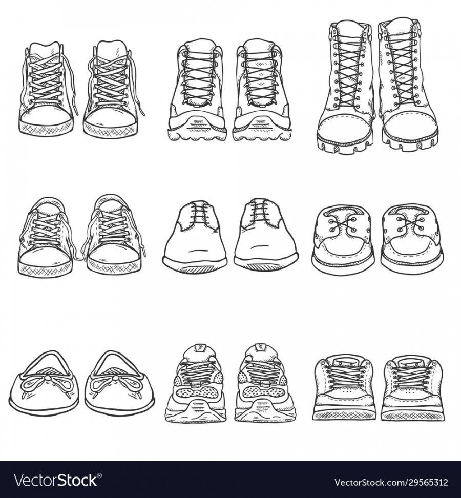 Set sketch shoes items front view collection Vector Image