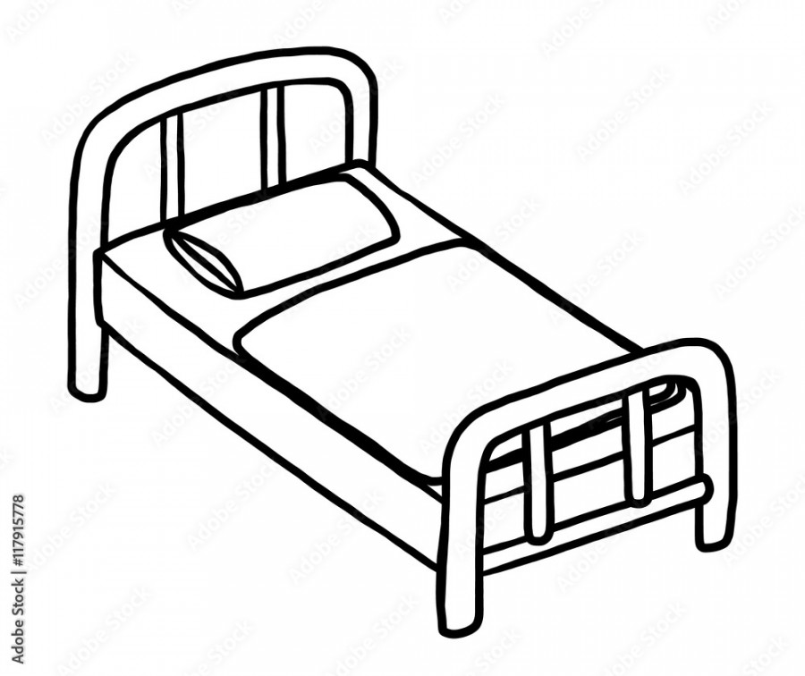 single bed / cartoon vector and illustration, black and white