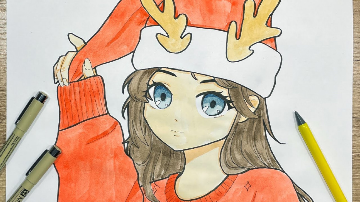 Sketch Anime Christmas Girl Easy for Beginners  Anime Drawing Tutorial