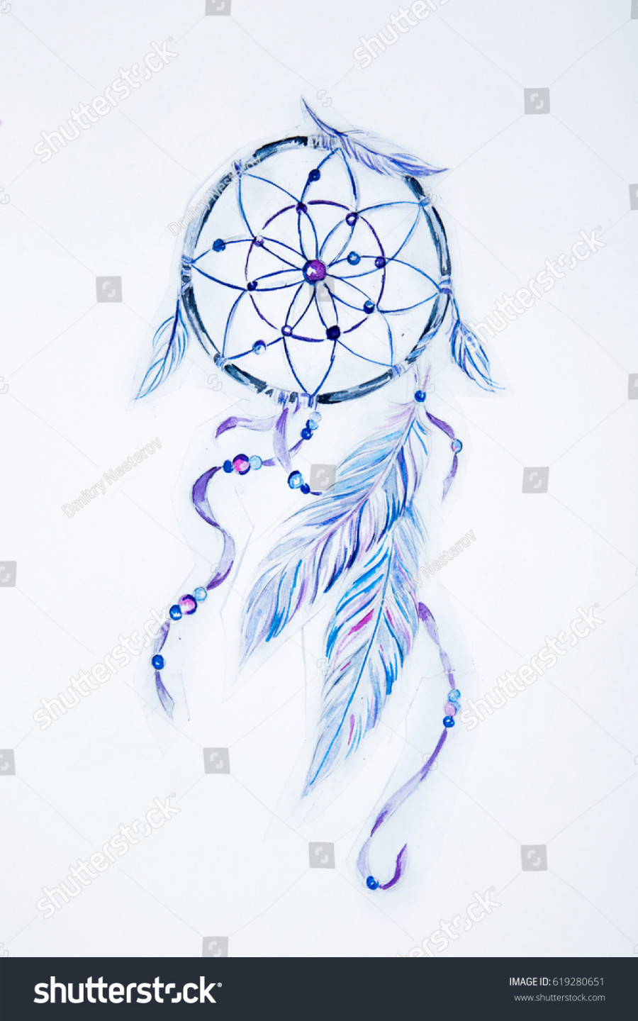 Sketch Beautiful Dream Catcher On White Stock Illustration