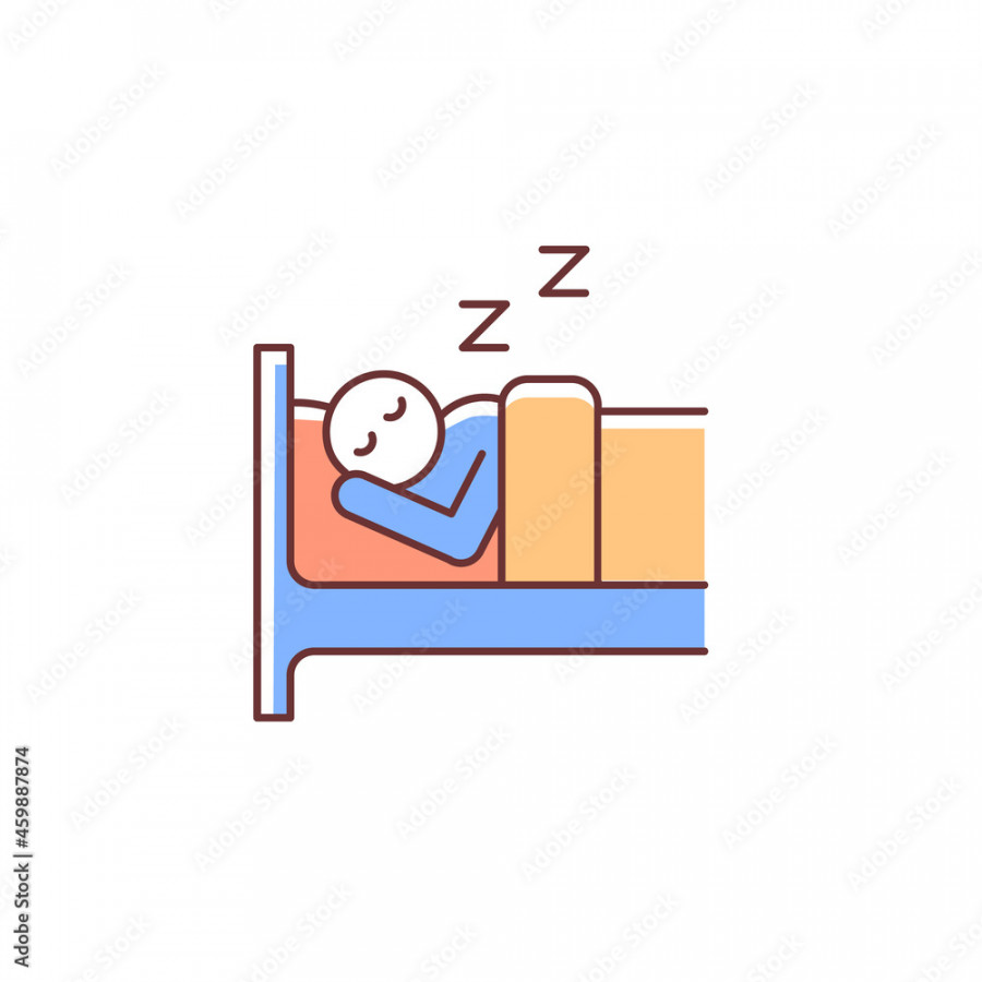 Sleep RGB color icon. Person sleeping soundly in bed