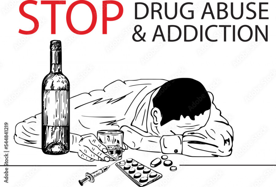 Stop Drug Abuse Sign, Stop drug addiction sketch drawing poster