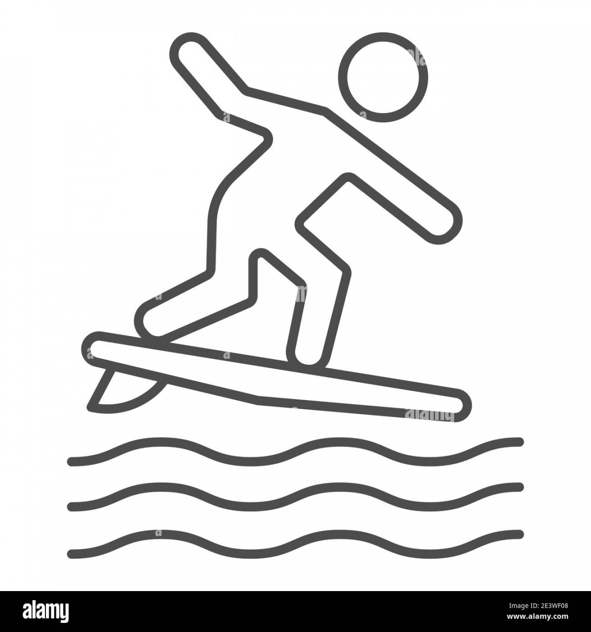 Surfing thin line icon, Summer water sport concept, Surfer and