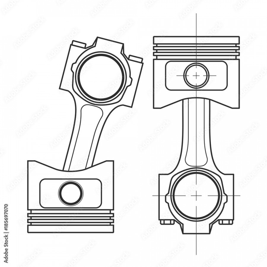 technical drawing of a piston vector illustration