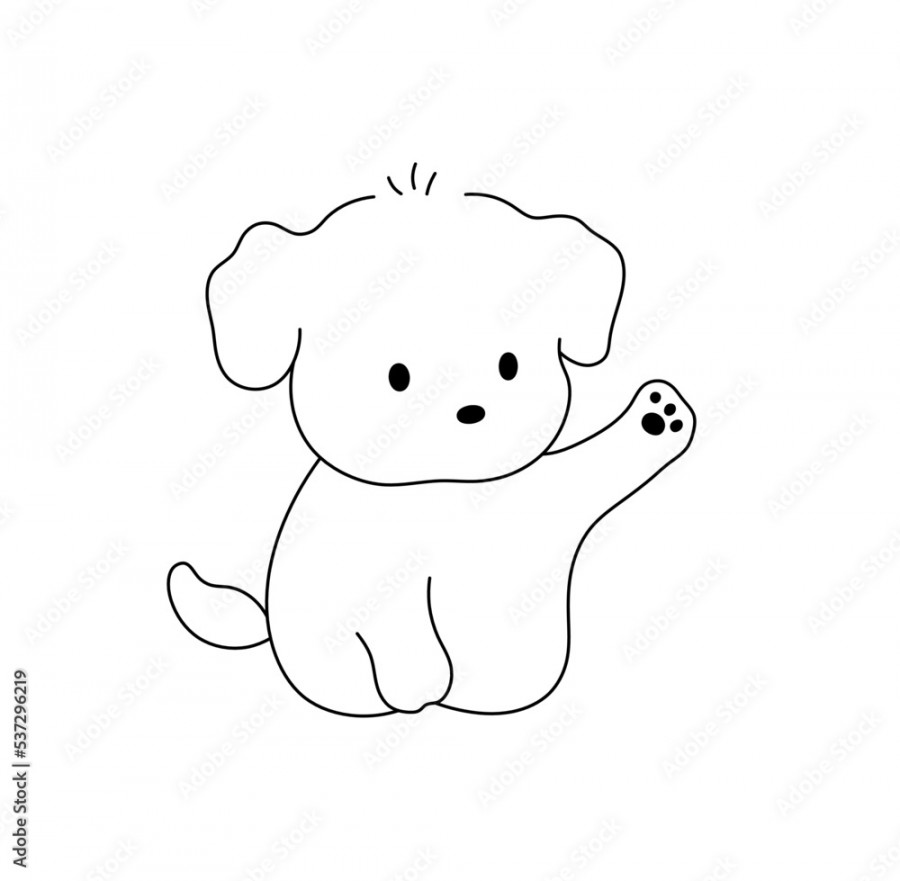 Vector isolated cute cartoon sitting puppy dog with its paw up