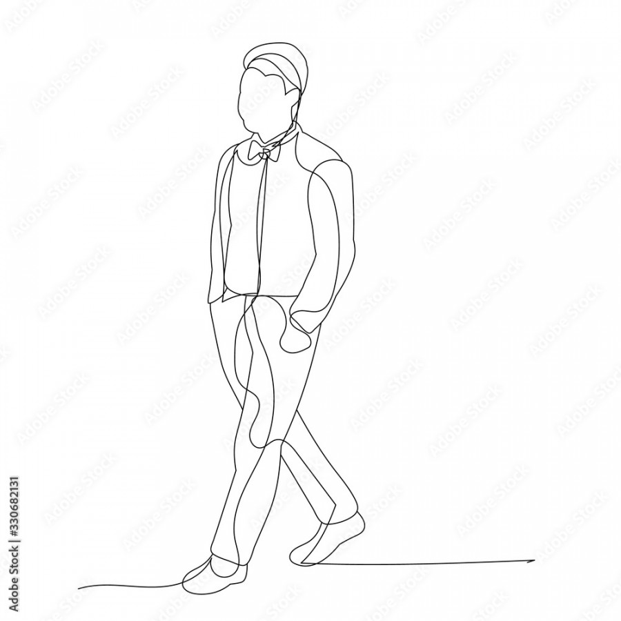 vector, isolated, one line drawing of a man walking Stock