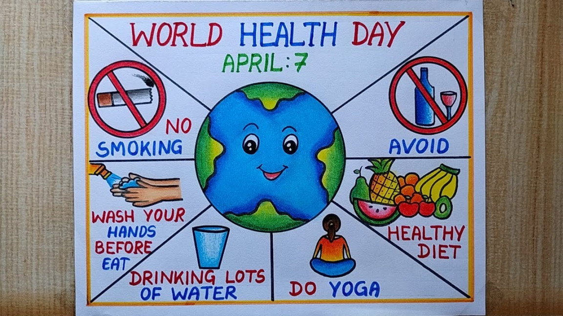 World Health Day Poster Drawing easy, April-  How to draw World Health  Day drawing Eat healthy