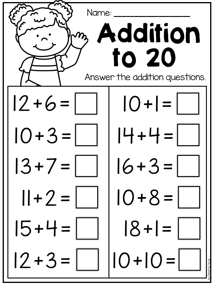 25 Addition Worksheets Kindergarten Up To 20 Free