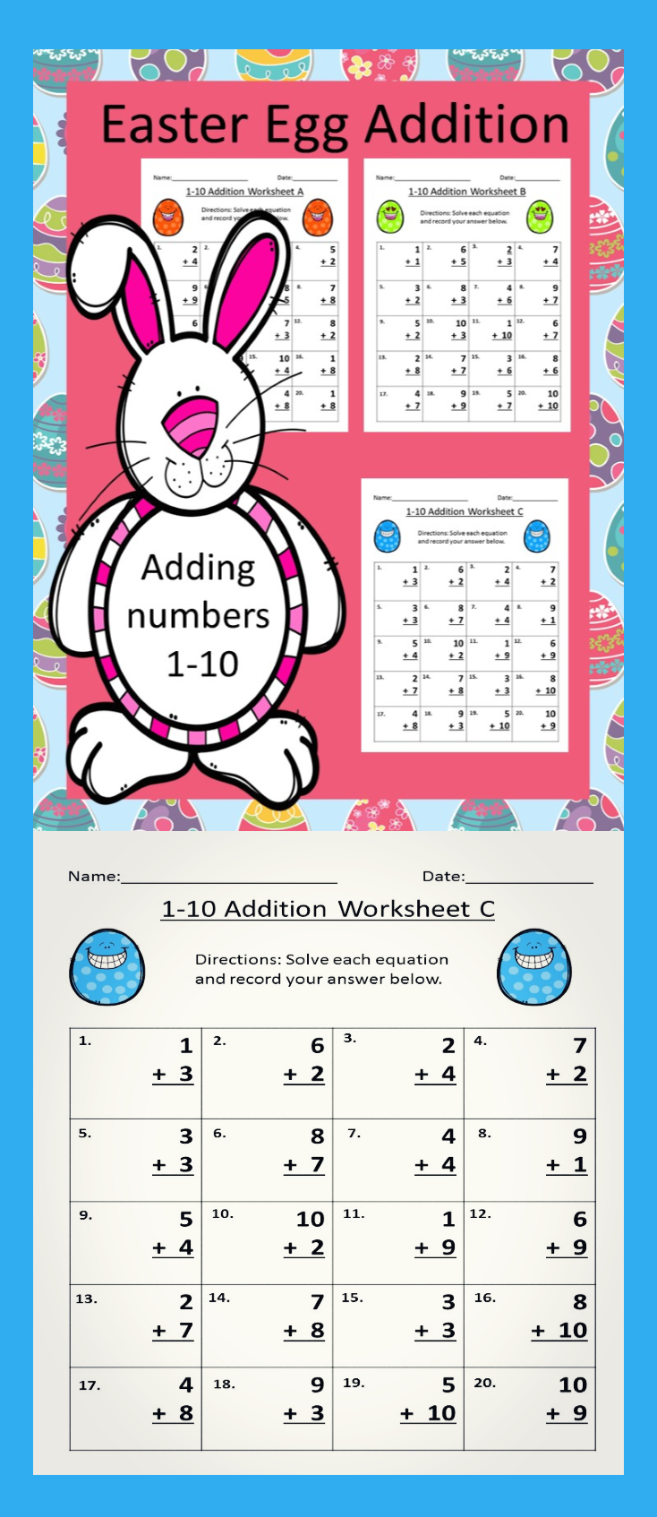 25 Easter Addition Worksheets Kindergarten Free