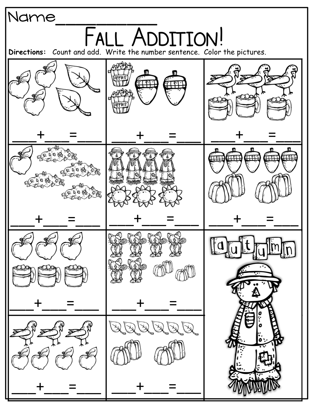 25 Fall Math Worksheets Kindergarten Pdf