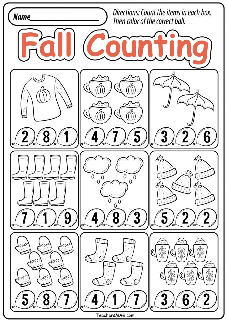 25 Fall Math Worksheets Kindergarten Pdf