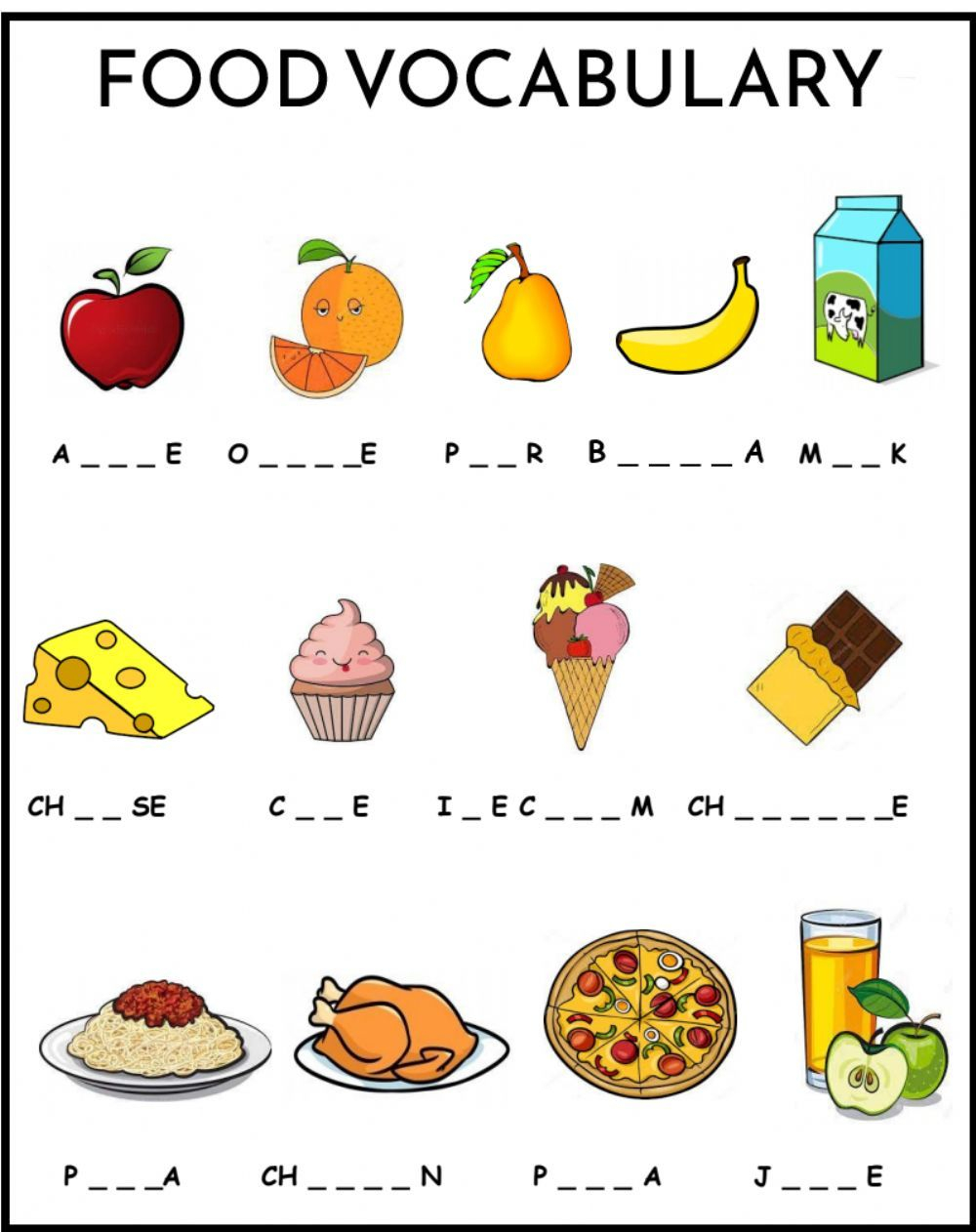 25 Food Vocabulary Worksheets For Kindergarten Pdf