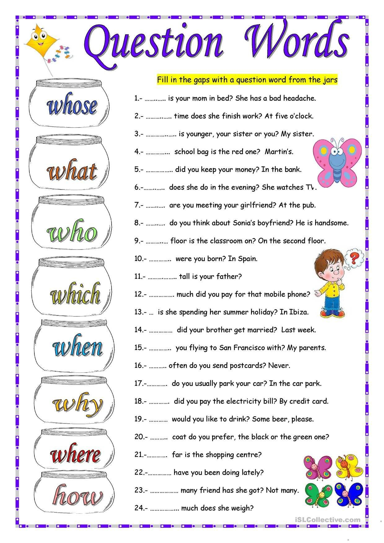 25 Question Words Worksheets For Kindergarten Free