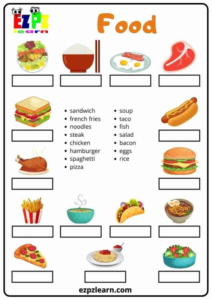 21 Food Vocabulary Worksheets For Kindergarten