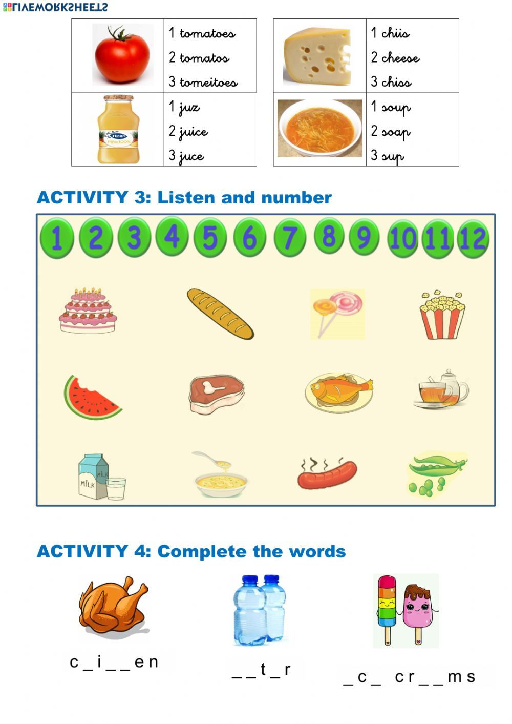 21 Food Vocabulary Worksheets For Kindergarten