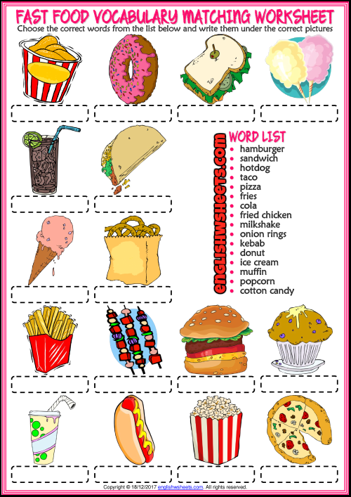 21 Food Vocabulary Worksheets For Kindergarten