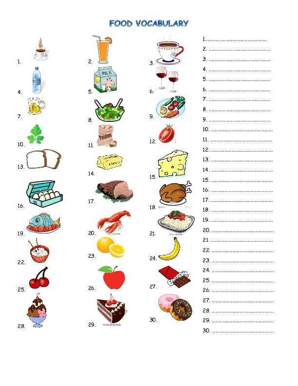 21 Food Vocabulary Worksheets For Kindergarten