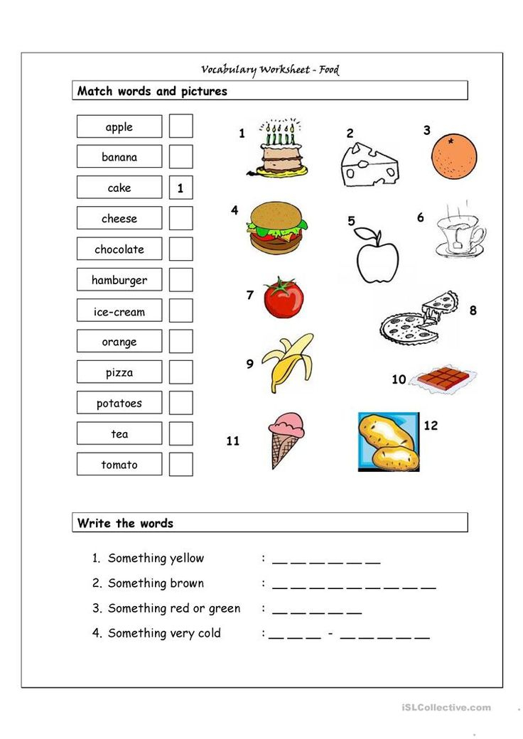 21 Food Vocabulary Worksheets For Kindergarten