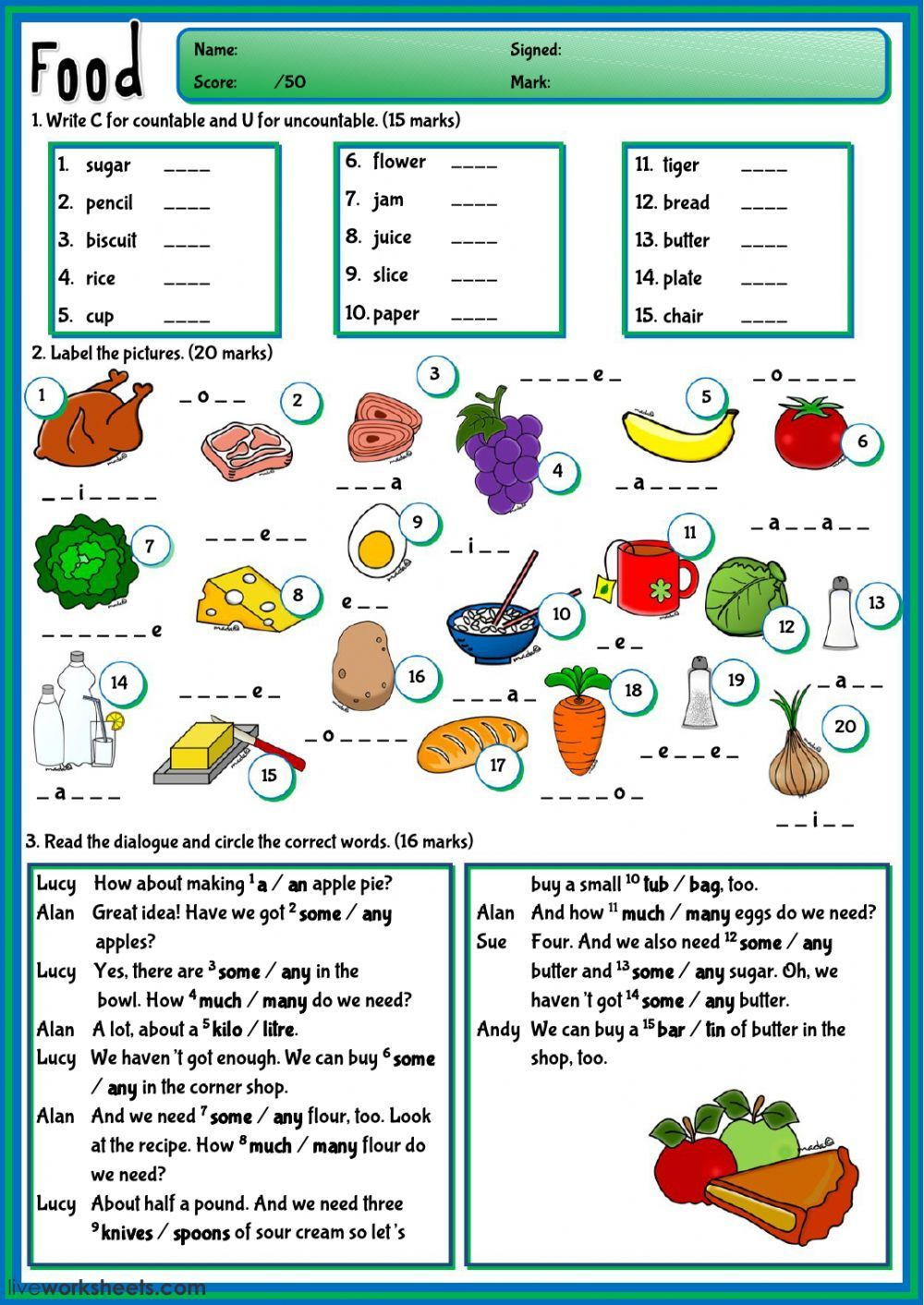 21 Food Vocabulary Worksheets For Kindergarten