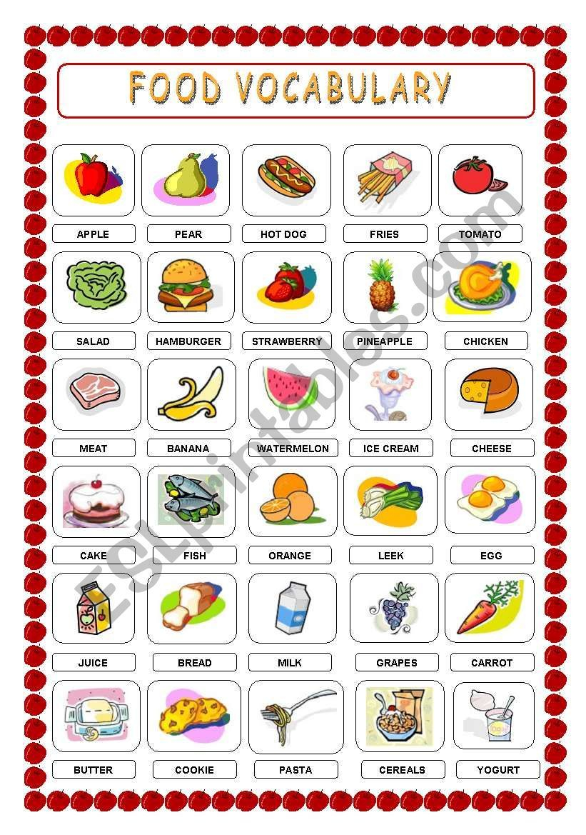 21 Food Vocabulary Worksheets For Kindergarten