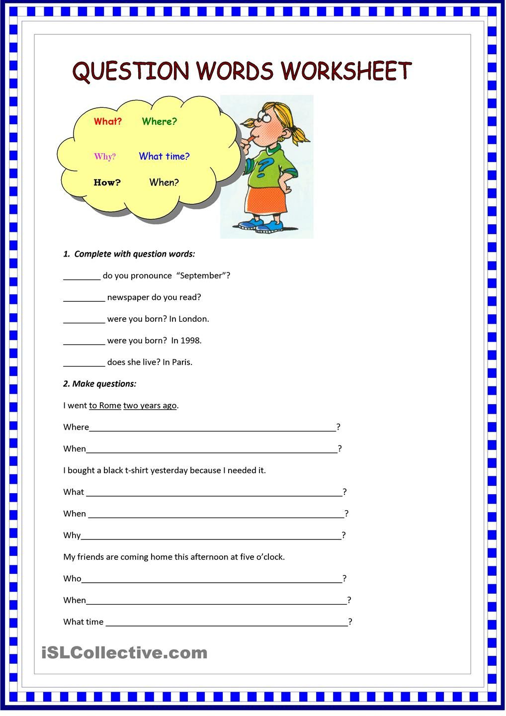 21 Question Words Worksheets For Kindergarten