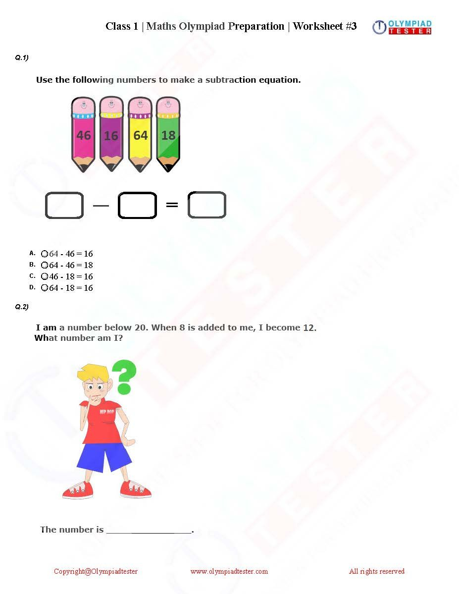 30 Maths Worksheet For Class 1