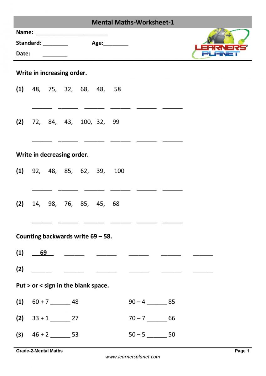 30 Maths Worksheet For Class 1