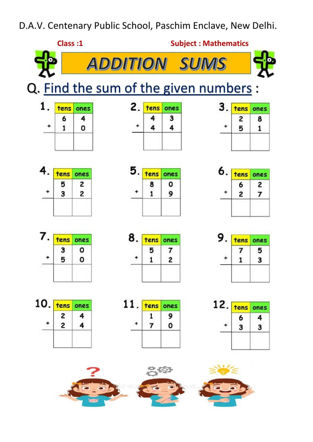 30 Maths Worksheet For Class 1