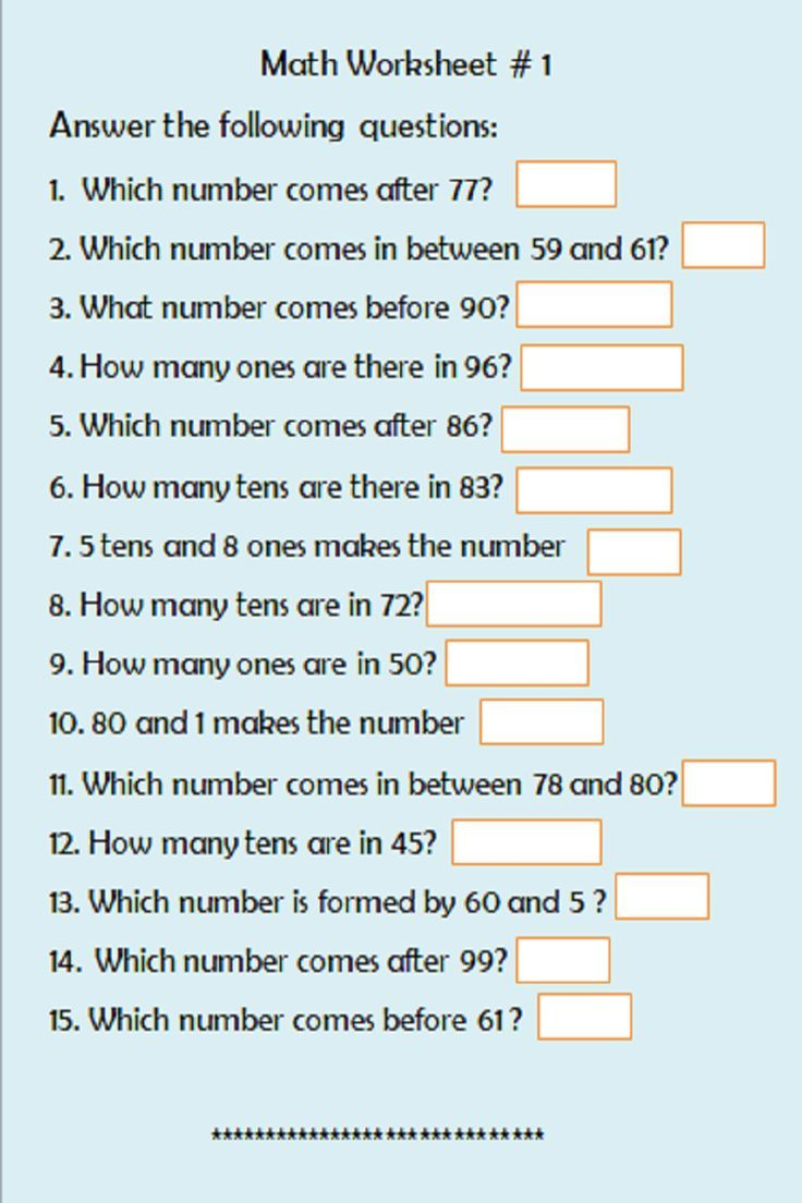 30 Maths Worksheet For Class 1