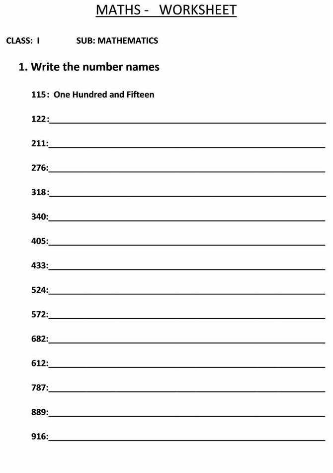 30 Maths Worksheet For Class 1